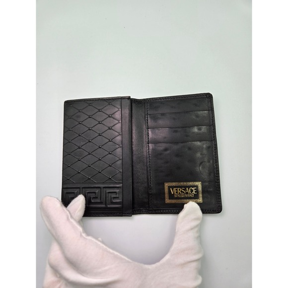 Versace Black Leather‎ Wallet Medusa Coin Logo Greek - Picture 4 of 12